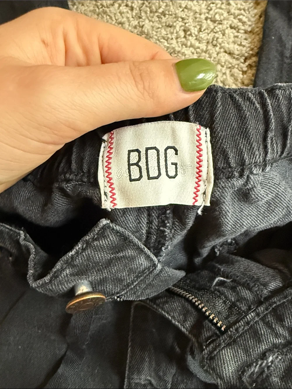 BDG Black Women's Cargo Pants with Drawstring Waist - Picture 3 of 5
